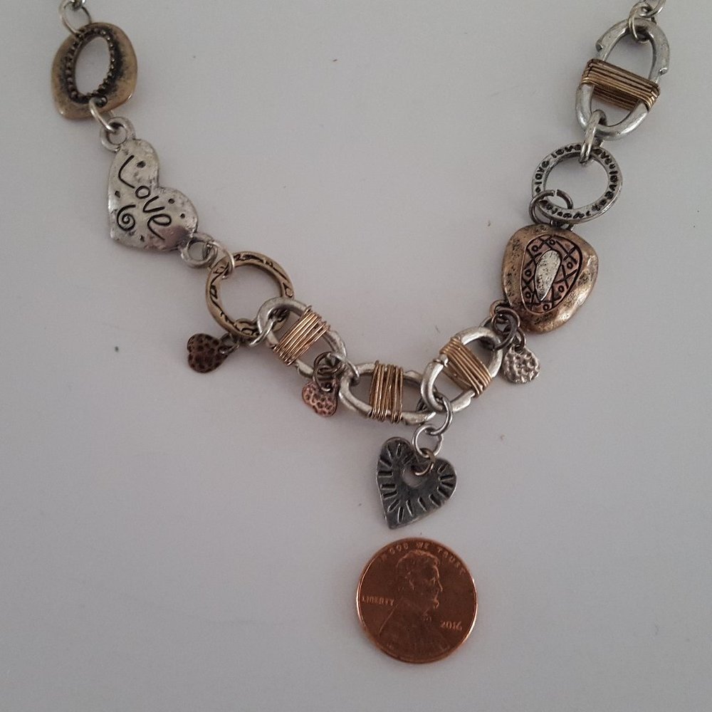 Multi-Tone Metal Necklace 16" Silver-Tone Chain Hearts/Love Valentines D… - Picture 2 of 5